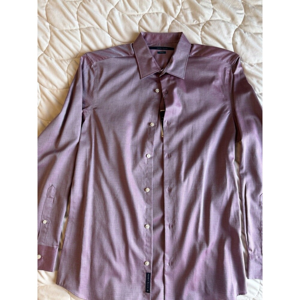 Perry Ellis Travel Luxe Slim Fit Dress Shirt M pink Geometric M